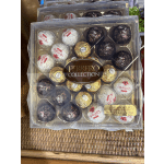 Box of assorted Ferrero chocolates in clear plastic packaging
