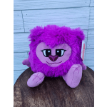 Purple plush toy with a fuzzy mane and embroidered face
