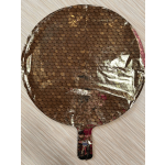 Round handheld fan covered in brown sequins