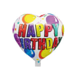 Heart-shaped birthday balloon with colorful "HAPPY BIRTHDAY" text