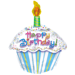 Birthday cupcake-shaped foil balloon with colorful lettering