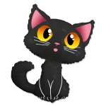 Black cat-shaped balloon with pink ears and yellow eyes