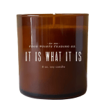 Brown glass candle jar with printed label