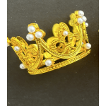 Gold crown with pearl accents on a dark background