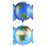 Blue globe balloons with world map prints