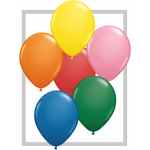 Cluster of colorful balloons in a framed graphic