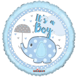 Blue baby shower balloon with an elephant and the words "It's a boy"