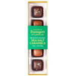 Box of sea salt caramels in milk and dark chocolate