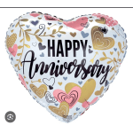 Heart-shaped balloon with "Happy Anniversary" text and heart patterns