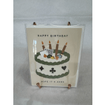 Birthday card with a cake illustration and the text "Happy Birthday"