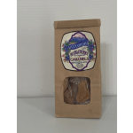 Boxed huckleberry caramel candy with a clear window