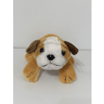 Plush bulldog toy with brown and white fur