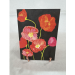Painting of red and pink poppy flowers on a black background