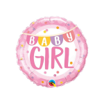 Pink baby girl foil balloon with polka dots