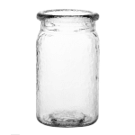 Tall clear textured glass jar-style vase with a wide rim