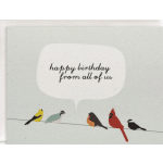 Birthday card with birds and the message "happy birthday from all of us"