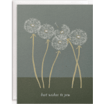 Greeting card with dandelion seed heads and the words best wishes to you