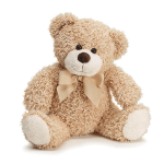 Plush teddy bear with a bow on a white background
