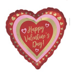 Heart-shaped Valentine’s Day balloon with red and pink lettering