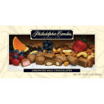 Box of assorted milk chocolates with fruit and nut pieces