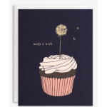 Greeting card with a cupcake and dandelion puff on a dark background