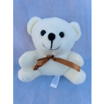 White teddy bear with a brown ribbon bow