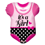 Pink baby girl foil balloon shaped like a onesie