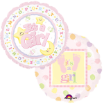 Two pastel baby shower balloons with "It's a Girl" text