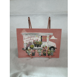 Birthday card with a flower truck illustration and potted blooms