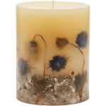 Gold tin candle with a lavender floral label