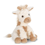 Plush giraffe toy with white and tan fur