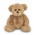 Plush teddy bear with a brown plaid bow