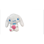 White plush bunny with blue eyes and a pink heart