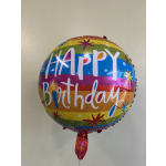 Round rainbow birthday balloon with "Happy Birthday" text