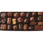 Assorted chocolate truffles and candy bars in a gift box