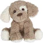 Plush tan-and-white stuffed dog with floppy ears