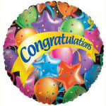 Round balloon bouquet with a "Congratulations" banner