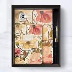 Floral-patterned notebook set with a pen in a black gift box