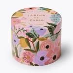 Floral-patterned round candle tin with pastel flowers