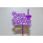 Purple Happy Birthday cake topper on a stick