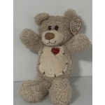 Plush teddy bear with a heart-shaped tag