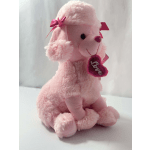 Pink plush teddy bear with a heart-shaped "Love" tag