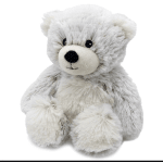 White plush teddy bear with black eyes and nose
