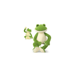 Two green and cream plush frogs sitting on a white background