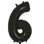 Black number 6 foil balloon on a white background