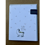 Baby card with a sleeping infant illustration and floral pattern