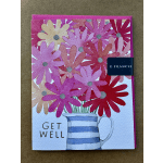 Get well card with colorful flowers in a striped pitcher