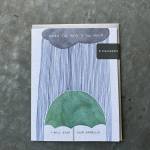 Greeting card with a rain cloud and green umbrella illustration