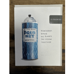 Birthday card with a blue hairspray can illustration and text