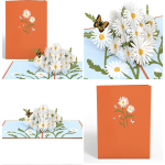 Pop-up card with white daisies and orange butterflies